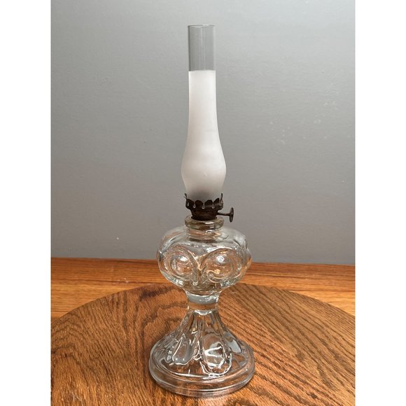 Antique Miniature Clear Bulls-Eye Glass Hurricane Oil Lamp With Frosted Globe, 1 - Picture 1 of 10